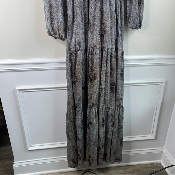 BA&SH metallic silver floral Lili Noir maxi dress - Picture 3 of 14